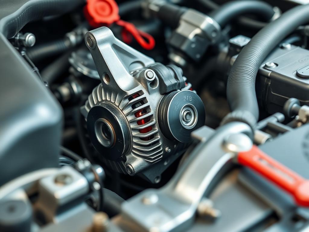Alternator being removed from an engine bay